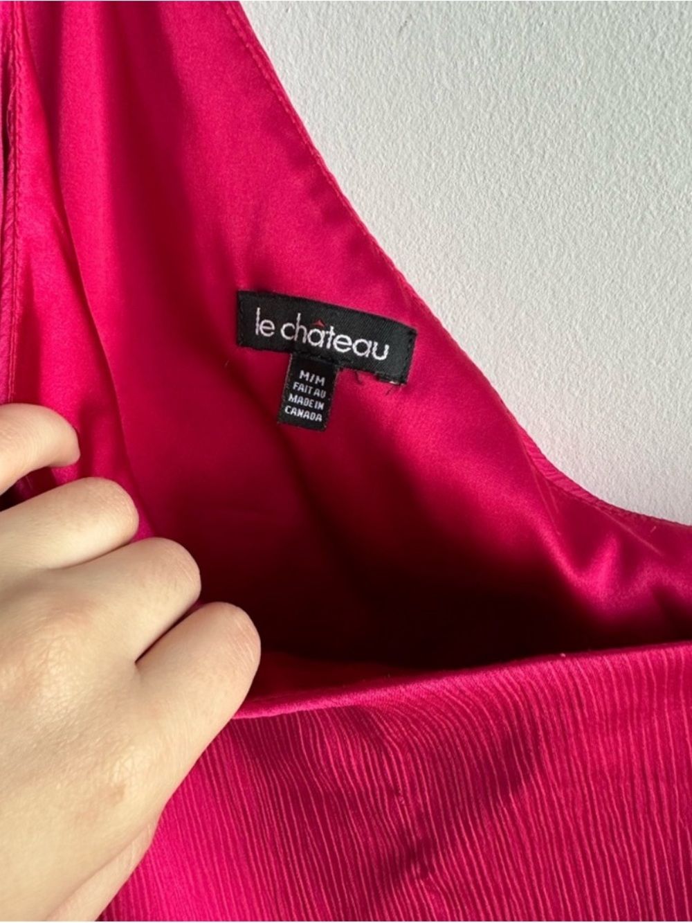 le chateau One-Shoulder Fuchsia Satin Dress with Floral Accent - Picture 2 of 5